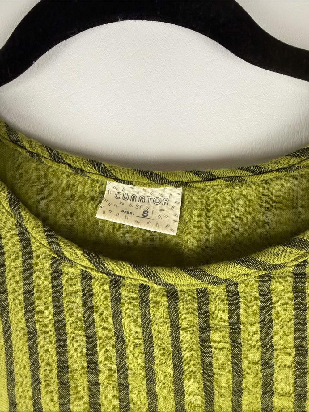 Curator SF Hanna Tee Avocado Green Striped Cotton Gauze Top S - Picture 3 of 6